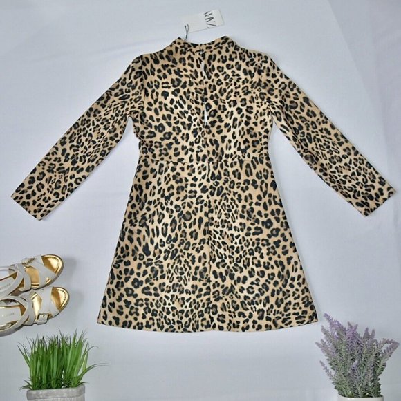 New ZARA S Small Mock Neck Animal Leopard Print Mini Short Dress - Picture 6 of 16